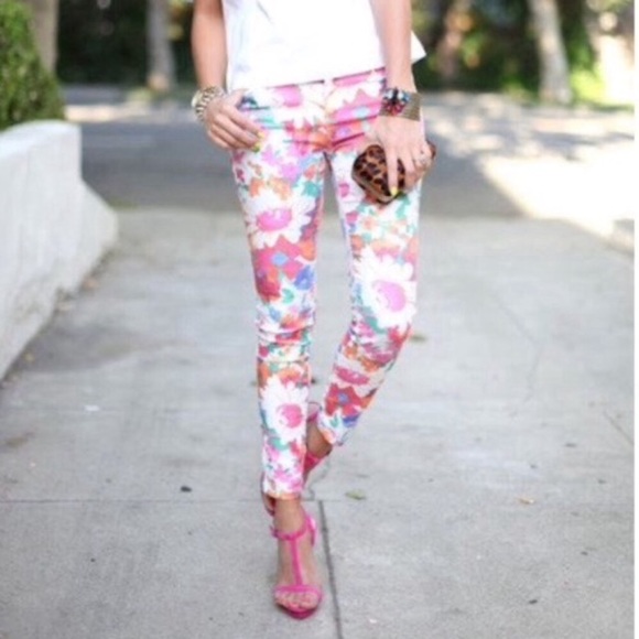 Zara Denim - Zara floral ankle jeans pink orange